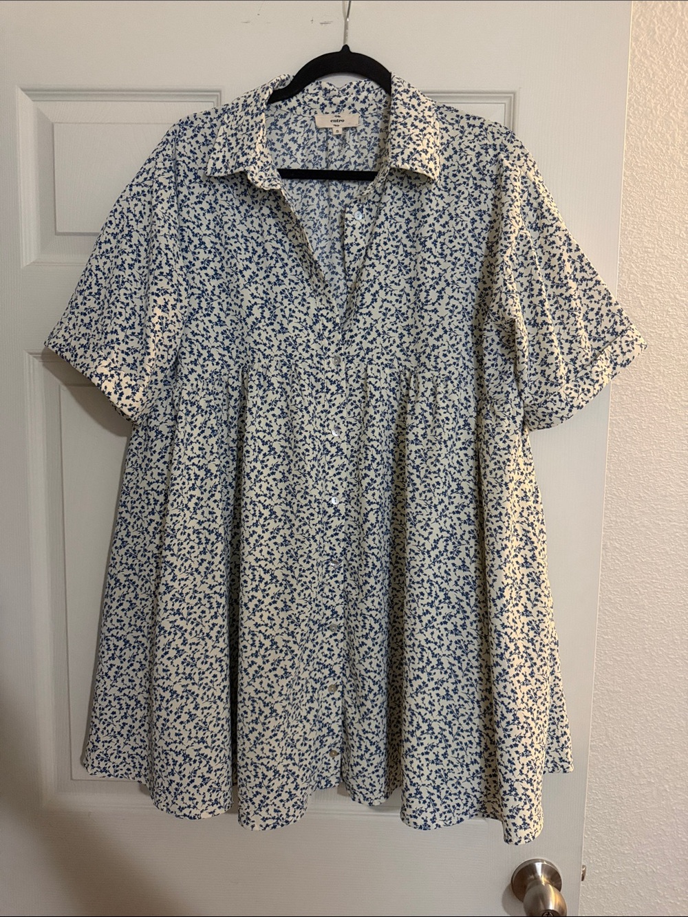 entro Cream Mini Dress with Blue Floral Print